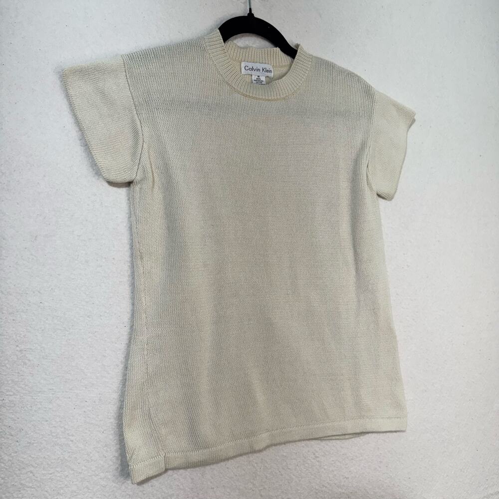 Calvin Klein VTG Knit Mercerized Cotton Ivory Cream Sweater Blouse Size Medium - Picture 2 of 6